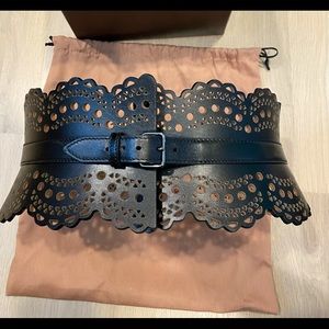 ALAIA Openwork Wide Leather Vienne Corset Belt